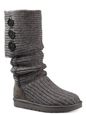 UGG Women's‎ Classic Cardy Cabled Knit Boots in Gray Size 8